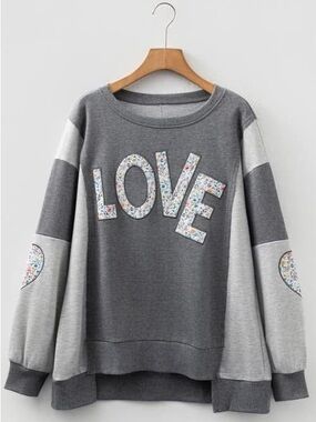 Floral 'LOVE' Colorblock Sweatshirt - Gray